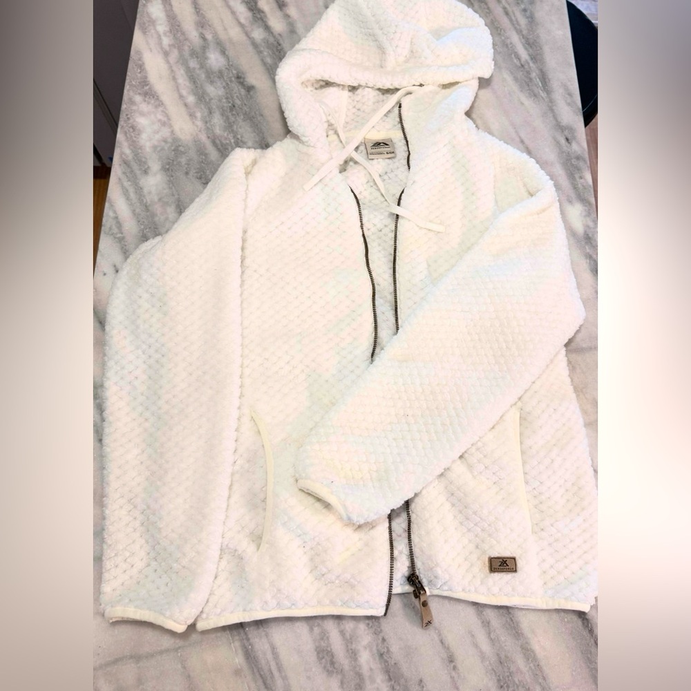 White Textured Zip-Up Hoodie